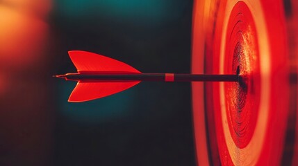 Red arrow hitting the bullseye of a dartboard.