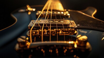 Close-up view of a dark electric guitar's fretboard and strings.