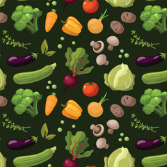 Seamless Fresh vegetables pattern background. Healthy food concept.