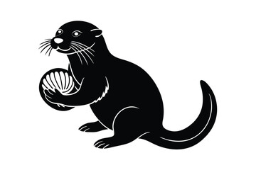 Cute otter holding a seashell vector art illustration