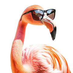 flamingo in glasses, flamingo donning fashionable glasses, isolated on transparent background