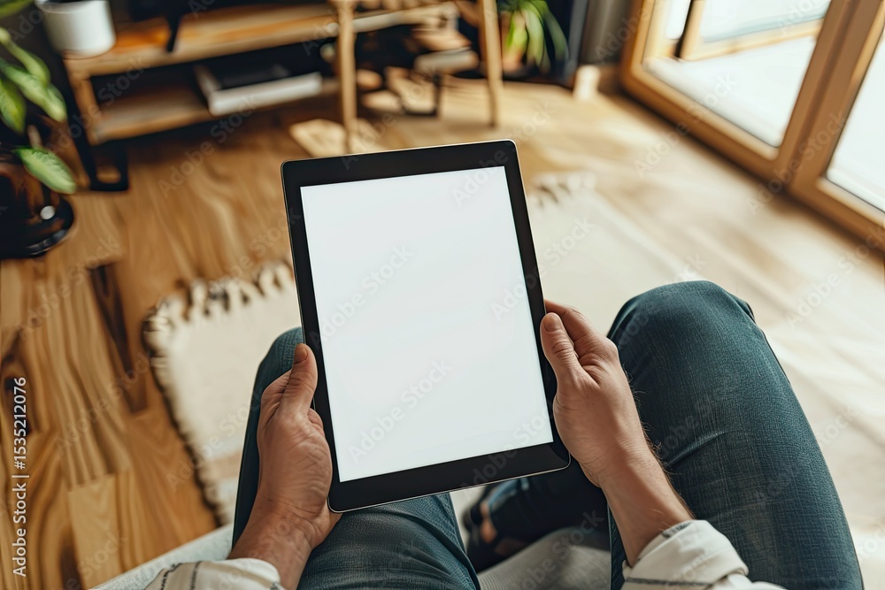 Aufkleber high resolution visual of person keeping tablet with empty screen
