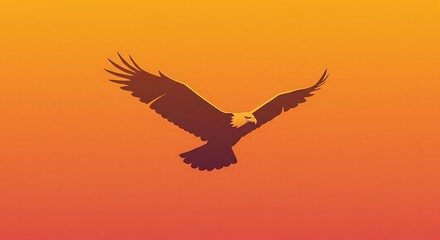 Majestic Eagle in Flight: A Silhouette Against a Vibrant Orange Sky
