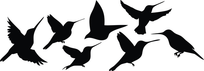 Obraz premium dark silhouette birds flying, monochrome minimalist bird illustration, vector graphic design birds, stark black and white bird silhouette art 