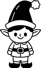 black and white illustration of a cartoon elf