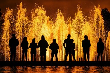 flawless visual of silhouette photography of people in front of water fountain