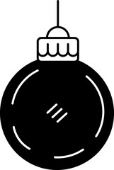 black and white illustration of a christmas ball ornament hanging from a string