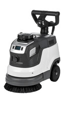 Compact Battery-Powered Floor Scrubber with Interchangeable Brushes