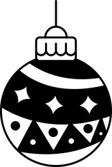 black and white illustration of a christmas tree ornament