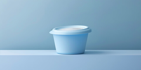 Light Blue Round Container with Lid on Matching Surface Against Soft Blue Background

