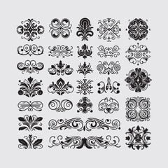 Collection d'Ornements Décoratifs Noirs, Bordures Vectorielles Vintage et Élément de Calligraphie Classique