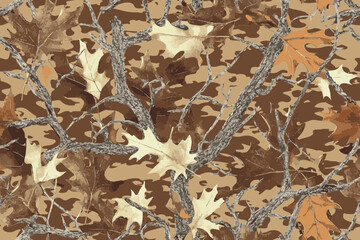 Vector autumn leaves hunting camouflage design. Seamless pattern. Digital camouflage background. Forest jungle texture