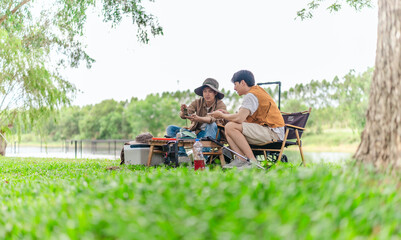Friends Planning by the Lakeside Camp