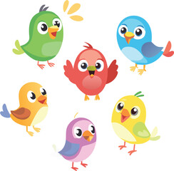 Fototapeta premium colorful stylized cartoon birds, digital art, cute, whimsical, vibrant colors, vector graphics, simple shapes, expressive characters, playful, digital illustration 
