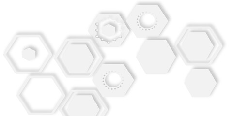 Seamless pattern of white hexagons with central hexagonal holes and decorative droplet accents design.