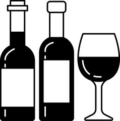 black and white illustration of a bottle of red wine