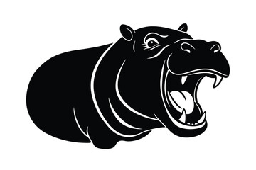 Laughing hippo with open mouth vector art illustration