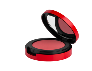 Red and Black Circular Blush Compact with Pink Blush