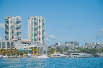 Modern Buildings and Yachts in a Coastal City