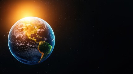 Fototapeta premium Beautiful View of Earth from Space Illuminated by Sunlight at Dawn with Stars in Background