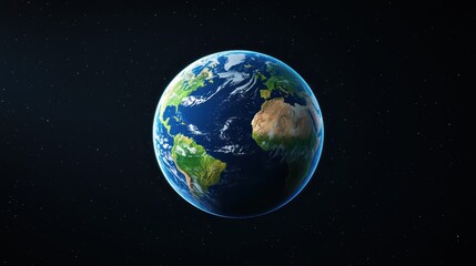 Fototapeta premium Beautiful Earth Against Starry Background with Rich Blue Oceans, Green Landmasses, and White Clouds in Space
