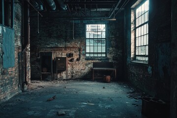 Abandoned old factory interior slung derelict forsaken outcast