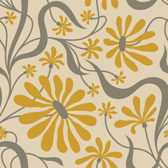 BEIGE  SEAMLESS VECTOR BACKGROUND WITH YELLOW CONVOLVULUS