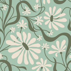 MINT GREEN  SEAMLESS VECTOR BACKGROUND WITH BEIGE CONVOLVULUS