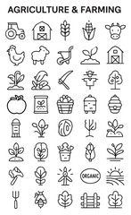 “30 Agriculture and Farming Icons in Black and White Editable Stroke Vector Style”