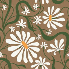 BEIGE SEAMLESS VECTOR BACKGROUND WITH WHITE CONVOLVULUS