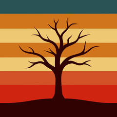 Lonely Desert Tree Scene with Sunset Striped Layers