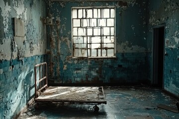 Abandoned hospital complex interior slung derelict forsaken outcast