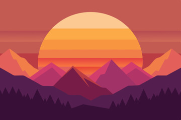 Obraz premium Layered Mountain Valley Covered in Mist and Retro Sun