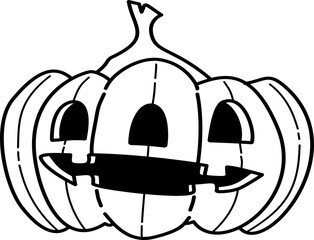 Hand drawn Halloween Groovy Pumpkin Ghost Cartoon Outline