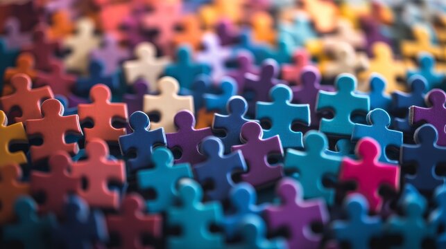 Colorful puzzle pieces forming a diverse group.