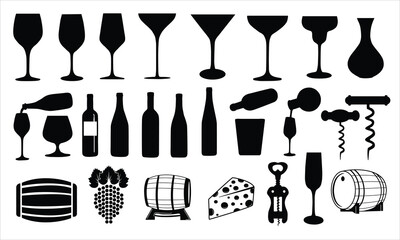 Wine silhouette set vector design big pack of Wine illustration and icon
