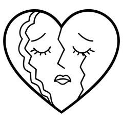 Minimalist Heartbreak Outline Vector Illustration