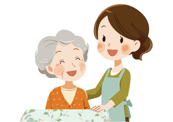 介護士とあばあさんのイラスト