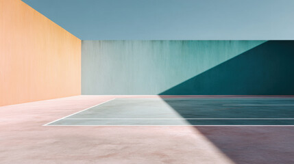 Obraz premium Abstract tennis background for sport game illustration with copy space in minimalist style. Tennis court top view. Ideal for sports events, competitions, poster, background