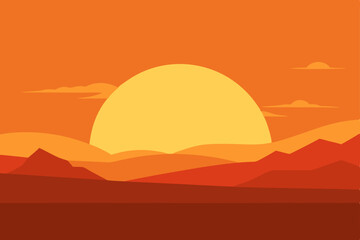 Obraz premium Desert Sunset Vibrant Hues of Orange and Red Landscape Illustration