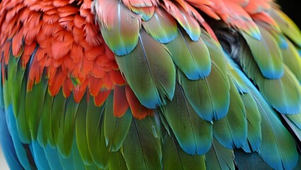 Obraz premium Close-Up of Vibrant Rainbow Parrot Feathers – Macro Texture Detail