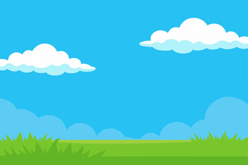 Obraz premium Serene Summer Sky A Vibrant Blue Sky with Fluffy Clouds and Lush Green Grass