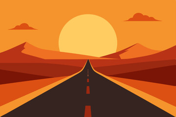 Desert Sunset Road Trip A Journey into the Orange Hues of the Setting Sun