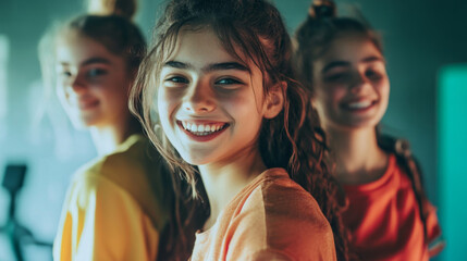 Fototapeta premium Young women working out at the gym with smiles.