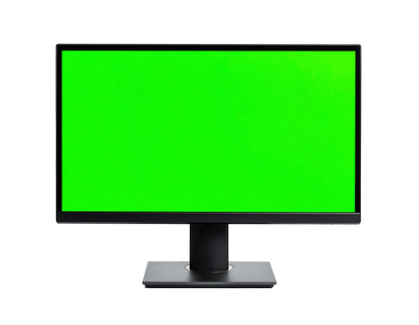Black Desktop Monitor with Vibrant Green Screen on Matte Black Stand