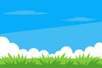 Obraz premium Serene Summer Sky Vibrant Green Grass and Fluffy Clouds Illustration