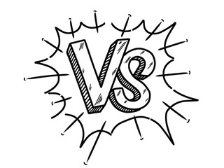 Versus battle comic style vector. Doodle sketch style of Versus letters logo cartoon hand drawn illustration for concept design