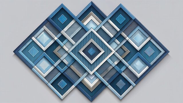 Geometric rhombus shape with intersecting lines and shapes in various colors, including shades of blue and gray , geometric patterns, shapes