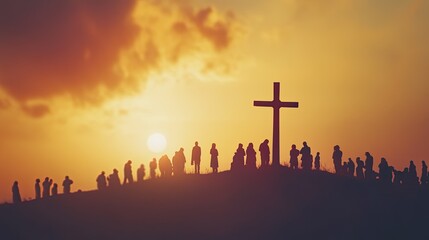 Silhouette of Cross and Worshipers