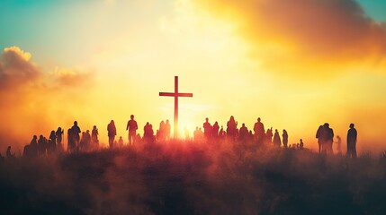 Silhouette of Cross and Worshipers
